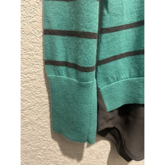 Halogen Sweater Womens L Green Gray Stripe Layered Pullover Crew Neck Cashmere - Picture 5 of 7